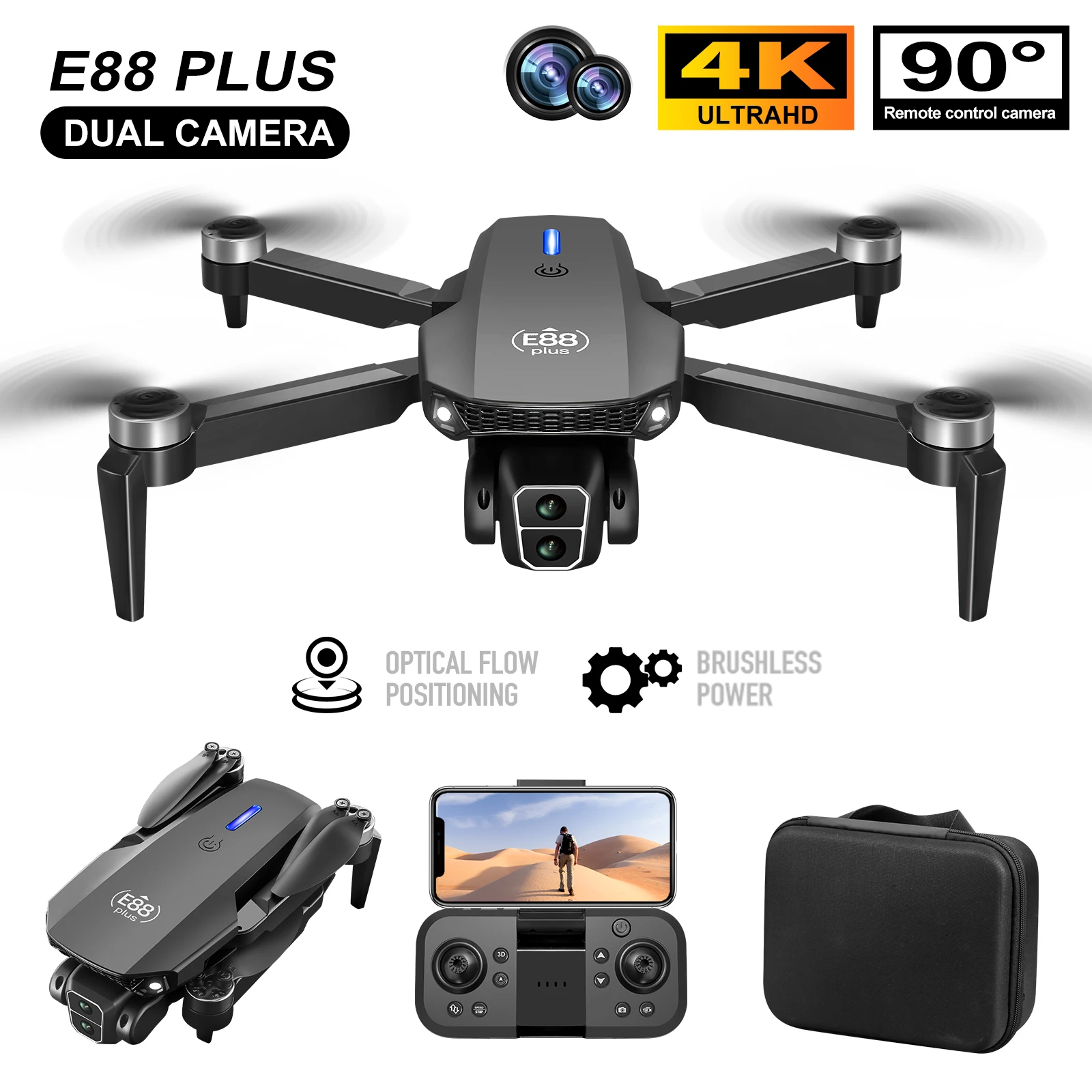 Drone Quadcopter E88 Plus baru - Drone Lidar ulasan dan harga